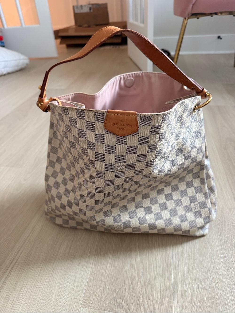Louis Vuitton Damier Azur Canvas Shoulder Bag with Pink Interior